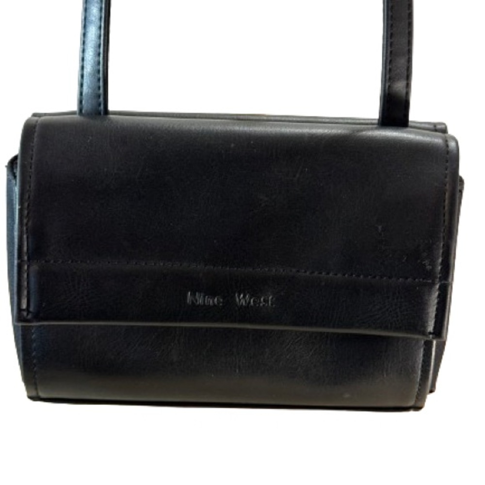 Nine West Black Leather and Nylon Crossbody Bag